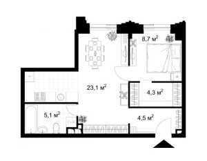 Планировка 1-комнатной квартиры в Kazakov Grand Loft