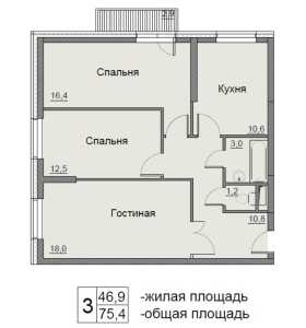 Планировка 3-комнатной квартиры в Бульвар Матроса Железняка 11