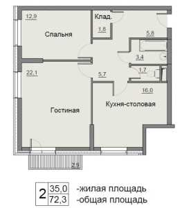 Планировка 2-комнатной квартиры в Бульвар Матроса Железняка 11