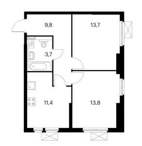 Планировка 2-комнатной квартиры в Просторная 7