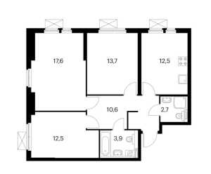 Планировка 3-комнатной квартиры в Просторная 7
