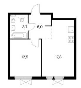 Планировка 1-комнатной квартиры в Просторная 7