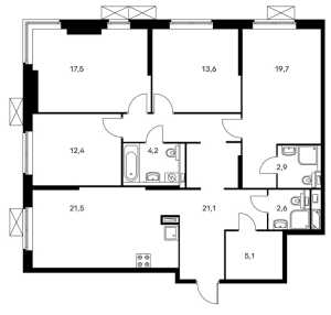 Планировка 4-комнатной квартиры в Holland park - тип 1