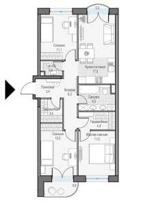 Планировка 3-комнатной квартиры в Достижение