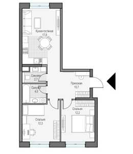 Планировка 2-комнатной квартиры в Достижение