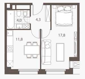 Планировка 1-комнатной квартиры в Homecity