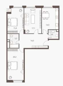 Планировка 3-комнатной квартиры в Homecity