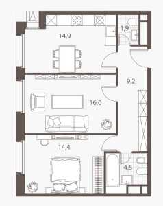Планировка 2-комнатной квартиры в Homecity