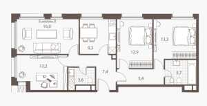 Планировка 4-комнатной квартиры в Homecity - тип 1