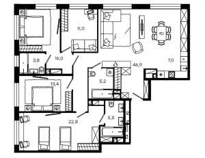 Планировка 4-комнатной квартиры в Level Донской - тип 1
