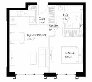 Планировка 1-комнатной квартиры в Павелецкая Сити