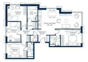Планировка 4-комнатной квартиры в City Bay - тип 1
