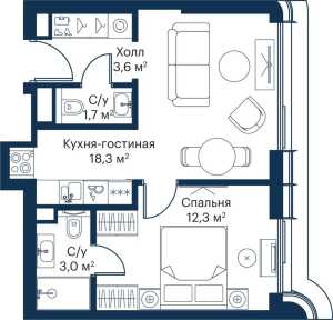 Планировка 1-комнатной квартиры в City Bay