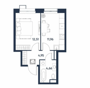 Планировка 1-комнатной квартиры в Талисман на Рокоссовского