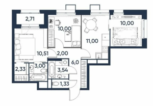 Планировка 3-комнатной квартиры в Талисман на Рокоссовского