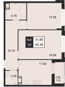 Планировка 2-комнатной квартиры в Нижегородская 74