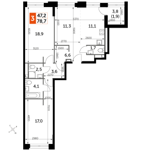 Планировка 3-комнатной квартиры в Sydney City