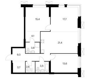 Планировка 3-комнатной квартиры в Волоколамское 24