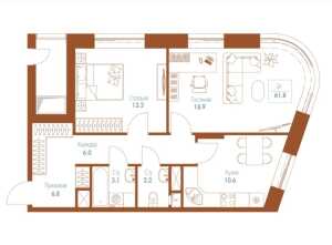 Планировка 2-комнатной квартиры в Monodom Family