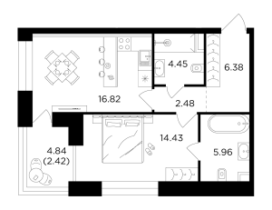 Планировка 1-комнатной квартиры в Foriver