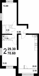 Планировка двухкомнатной квартиры в Серебро