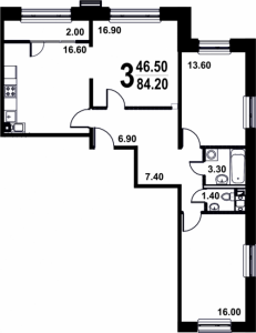 Планировка 3-комнатной квартиры в Серебро