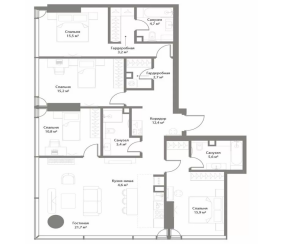Планировка 4-комнатной квартиры в Slava - тип 1