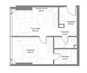 Планировка 1-комнатной квартиры в Slava