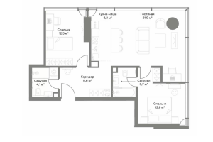 Планировка 2-комнатной квартиры в Slava
