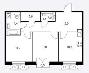 Планировка 2-комнатной квартиры в Середневский лес