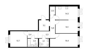 Планировка 3-комнатной квартиры в Амурский парк