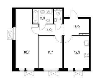 Планировка 2-комнатной квартиры в Амурский парк
