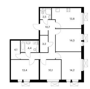 Планировка 4-комнатной квартиры в Амурский парк - тип 1