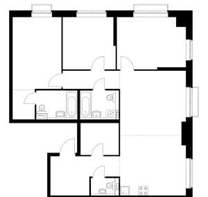 Планировка 4-комнатной квартиры в Красноказарменная 15 - тип 1