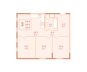 Планировка 3-комнатной квартиры в Хорошевский