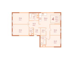 Планировка 4-комнатной квартиры в Хорошевский - тип 1