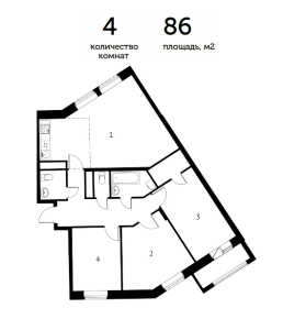 Планировка 4-комнатной квартиры в Опалиха О3 - тип 2