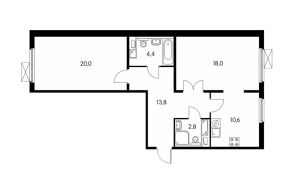 Планировка двухкомнатной квартиры в Жемчужина Зеленограда