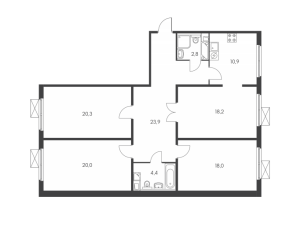 Планировка 4-комнатной квартиры в Жемчужина Зеленограда - тип 1