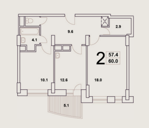 Планировка 2-комнатной квартиры в Панорама Сколково