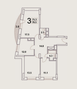 Планировка 3-комнатной квартиры в Панорама Сколково