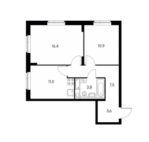 Планировка 2-комнатной квартиры в Восточное Бутово