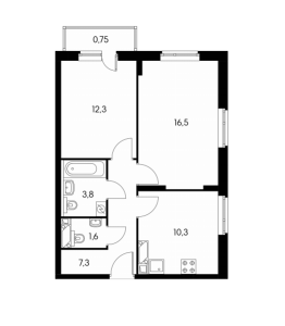 Планировка двухкомнатной квартиры в Восточное Бутово