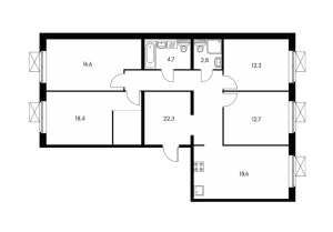 Планировка 4-комнатной квартиры в Восточное Бутово - тип 1