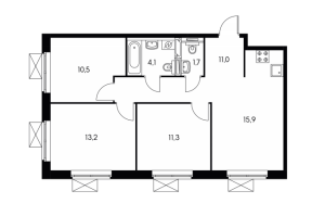 Планировка 3-комнатной квартиры в Восточное Бутово