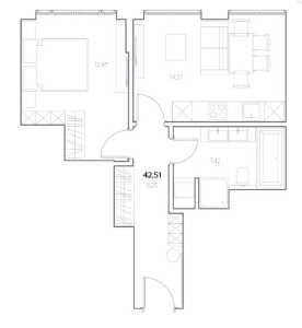 Планировка 1-комнатной квартиры в Residence Hall Шаболовский