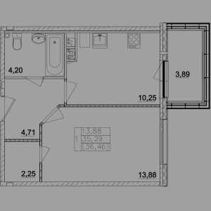 Планировка 1-комнатной квартиры в Sampo