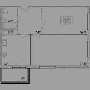 Планировка 2-комнатной квартиры в Sampo