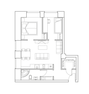 Планировка двухкомнатной квартиры в Kleinhouse
