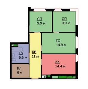 Планировка 3-комнатной квартиры в Новая Звезда